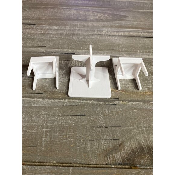 Dollhouse Miniature White Table 2 Chairs Potted Lucky Bamboo Plant Metal Chairs - Picture 3 of 14